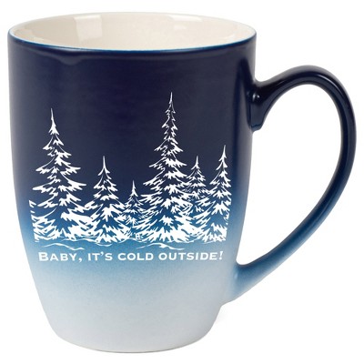 Elanze Designs Baby, It's Cold Outside Two Toned Ombre Matte Navy Blue and White 12 ounce Ceramic Stoneware Coffee Cup Mug