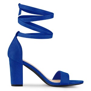 Allegra K Women's Open Toe Lace Up Ankle Strap Chunky Heel Sandals - 1 of 4