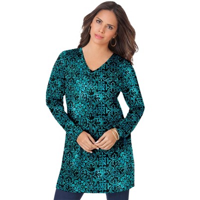 Roaman's Women's Plus Size Long Sleeve V Neck Ultimate Tunic