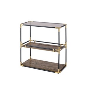 Acme Furniture Heleris Console Table Smoky Glass Top/Black/Gold Finish - 1 of 4