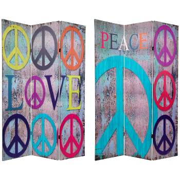 6' Tall Double Sided Multi Color Peace And Love Room Divider - Oriental Furniture