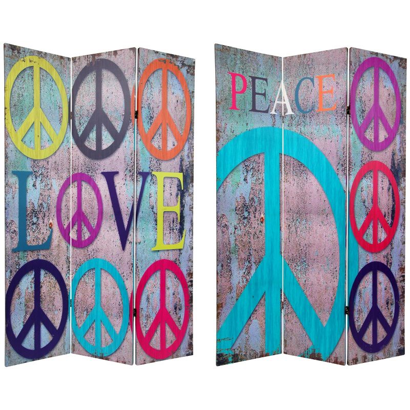 6' Tall Double Sided Multi Color Peace And Love Room Divider - Oriental Furniture, 1 of 6