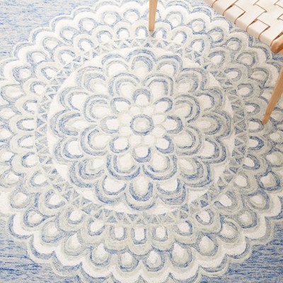Blue and Ivory Hand-Tufted Wool Rectangular Area Rug