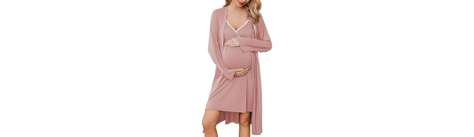 Ekouaer Women's Nursing Nightgown Maternity Nightgowns for Breastfeeding Postpartum Nightgown and Robe Pregnancy Clothes