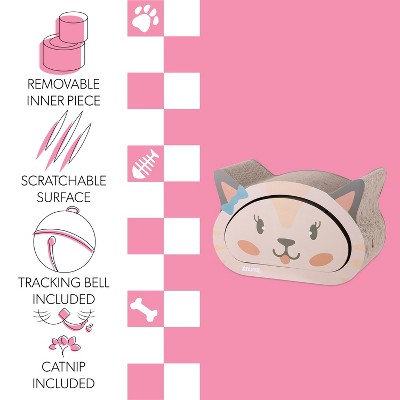 Cream and Peach Cardboard Cat Head Cave Scratcher with Bell Toys