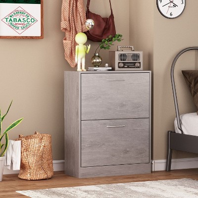 FUFU&GAGA FUFU&GAGA Entrance Shoe Cabinet Gray with Flip Drawer Shoe Shelf Dresser Chest