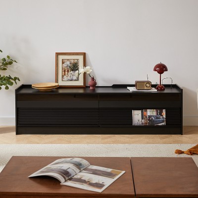 VYNXARIA Modern TV Stand,4 Drawer Design with Tempered Glass,Versatile for Any Decor Style,Black