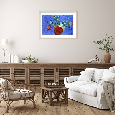 41" x 30" Marigolds in Red Vase Wood Framed Wall Art Print