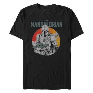 Men's Star Wars: The Mandalorian Din Djarin and Grogu Distressed Retro Scene T-Shirt - 1 of 4