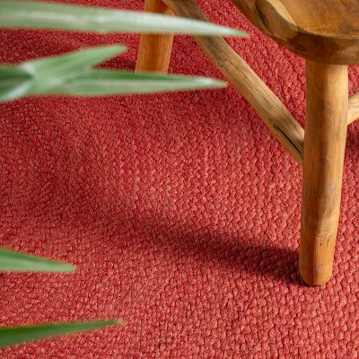 Red Braided Jute 5' Round Coastal Area Rug
