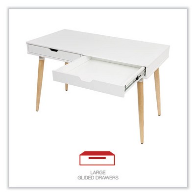White and Beige Wood Scandinavian Writing Desk with Drawers