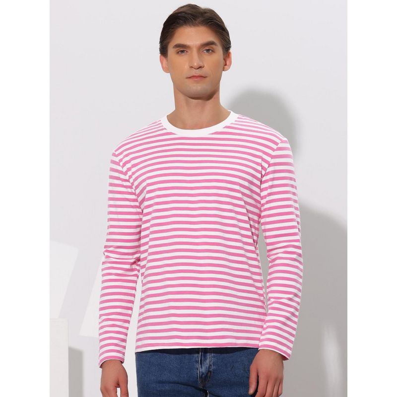 Lars Amadeus Men's Casual Striped Crew Neck Long Sleeve Pullover T-Shirt, 3 of 7
