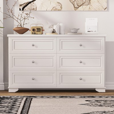 6-Drawer Elegant Design Wooden Dresser, Retro Style Storage Cabinet with Metal Handles for Bedroom - ModernLuxe
