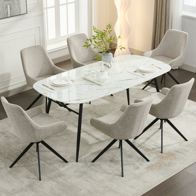 DYHOME Dining Room Chairs Set of 6, Mid Century Modern Kitchen Swivel Upholstered Dining Chair