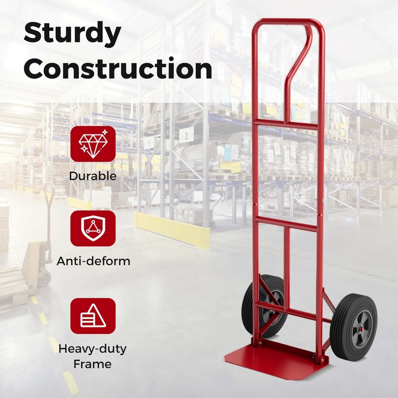 Costway Heavy Duty Hand Truck 660lbs Capacity Trolley Cart with  Foldable Nose Plate Black/Red, 5 of 11
