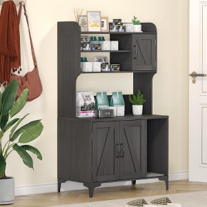 Three-door wooden litter box cabinet with hidden litter box and storage shelves, suitable for most litter boxes. - 1 of 4