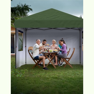 10x10 Pop Up Canopy with 3 Sidewalls - Easy Up Camping Tent with One Button Push Setup for Deck, Garden, Sports, Beach, Party