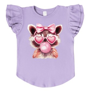 Valentine Raccoon With Bubblegum - Flutter Sleeve Graphic T-Shirt - 1 of 4