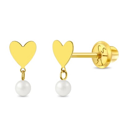 Girls' Heart Freshwater Cultured Pearl Drop 14k Gold Earrings - In Season Jewelry
