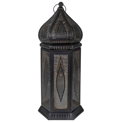 Northlight 21.25" Black and Gold Moroccan Style Cut-Out Pillar Candle Lantern