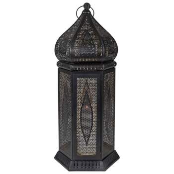 Northlight 21.25" Black and Gold Moroccan Style Pillar Candle Lantern