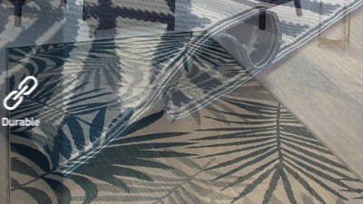 Blue Floral Reversible Synthetic Outdoor Rug, 5' x 7'
