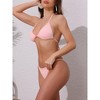 INSPIRE CHIC Women's Tie Knot Halter Ribbed Bikini Sets, Short Sleeve Cover Up Set Triangle Bottom Swimwear Bathing Suits 1 Set - 2 of 4