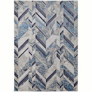 HomeRoots 7' X 10' Ivory Blue And Gray Chevron Power Loom Distressed Area Rug - 1 of 4