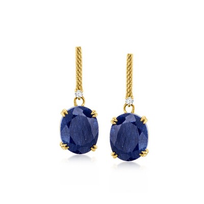 Ross-Simons 10.00 ct. t.w. Sapphire Drop Earrings With White Topaz in 18kt Gold Over Sterling