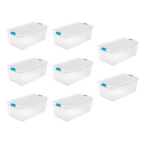 Sterilite 66 Qt ClearView Latch Storage Box Stackable Bin with Latching  Lid, Plastic Container to Organize Clothes in Closet, Clear Base, Lid,  18-Pack