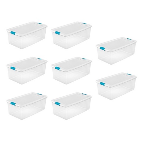 Sterilite 66 Qt ClearView Latch Storage Box, Stackable Bin with Latching  Lid, Plastic Container to Organize Clothes in Closet, Clear Base, Lid,  6-Pack