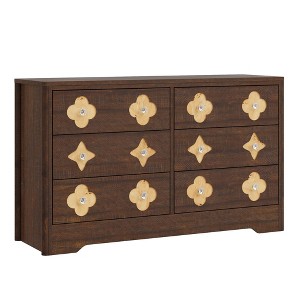 Rattan Dresser for Bedroom with 6 Drawers, 47'' Wide Chest of Large Drawers with Large Clothes Storage, 6 Drawer Dresser, Brwon - 1 of 1