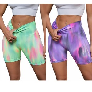 INSPIRE CHIC 2 Pcs Women's High Waist Tie Dye Tummy Control Workout Running Biker Thigh Slimmers - 1 of 4