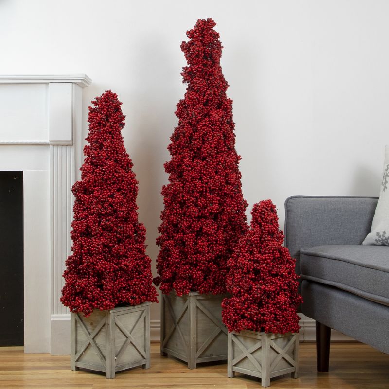 Allstate Floral 2 FT Red Berry Cone Potted Christmas Topiary, 2 of 6