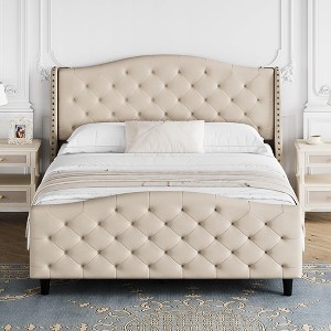 Bed Frame with Headboard and Footboard,Velvet Platform - 1 of 4