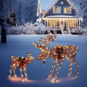 VINGLI Lighted Reindeer Christmas Decoration 2-Piece Deer Family Set for Outdoor Decor, Pre-lit 200 LED Christmas Deers-Brown - 1 of 4