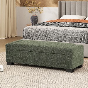 Lyngins Fabric Storage Bench, Bed Bench in Textured Fabric, Flip-Lid Ottoman with Storage, Rectangular Entryway Bench with Birch Wood Legs - 1 of 4