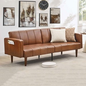 Garvee 75 Inch Futon Sofa Bed, Mid-Century Modern Futon Couch, Convertible Sleeper Sofa with Adjustable Backrest, Loveseat for Living Room, Brown - 1 of 4