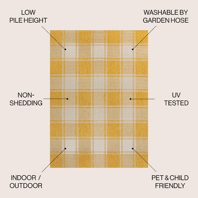 Sabine Bold Gingham Yellow and Cream 3 x 5 Synthetic Indoor/Outdoor Rug