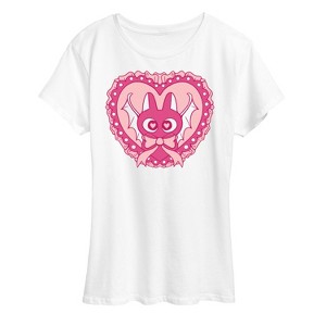 Women's - Instant Message - Halloween Bat Coquette Pink Lace Heart Short Sleeve Graphic T-Shirt - 1 of 4
