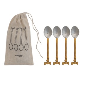 Storied Home 4-Piece Coffee Spoons with Gold Finish Bow Handles, Stainless Steel and Brass - 1 of 2