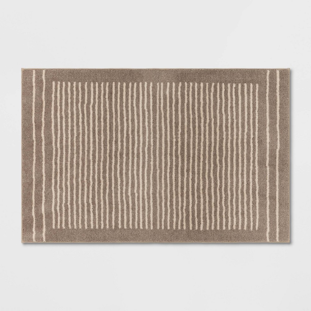 Photos - Doormat 2'6"x4' Washable Knitted Stripe Accent Rug Tan - Threshold™