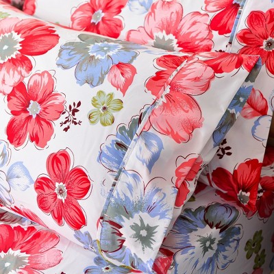 Full Size Black and Red Floral Microfiber Sheet Set