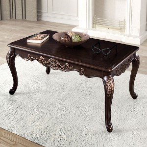 53" Traditional Rectangle Coffee Table with Cabriole Legs and Carved Design for Living Room - 1 of 4