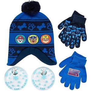 Nickelodeon Paw Patrol Boy's Winter Hat and 2 Pair of Gloves set (Toddler/Little Boys) Size Age 4-7, Paw Patrol Navy Blue Glove with Handwarmers - 1 of 4