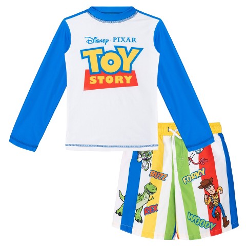 Disney Cars Little Boys' Racing 2-Piece Swim Shirt and Board Shorts Set with Drawstring McQueen Mater Red 7-8