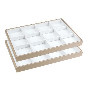 Unique Bargains Stackable PU Leather Jewelry Organizer Tray with Removable Dividers for Drawer Inserts Set of 2 - 1 of 4