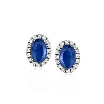 Ross-Simons 1.10 ct. t.w. Sapphire and .16 ct. t.w. Diamond Earrings in Platinum