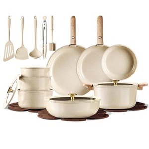 Itopfox 25-Piece Ceramic Cookware Set with Non-Stick Coating, Oven & Induction Safe, Removable Handles, PFAS & PFOA Free - 1 of 4