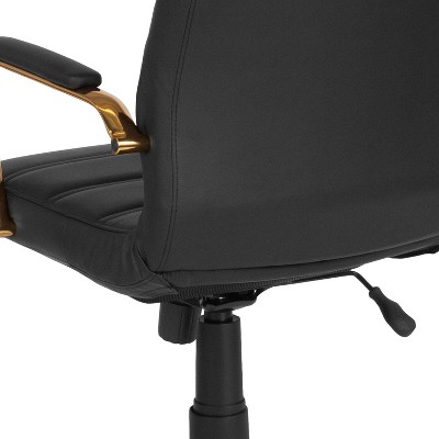 Elegant High-Back Black LeatherSoft Executive Chair with Gold Metal Frame